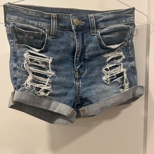 American Eagle Outfitters Blue Distressed Jean Shorts